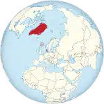 Map showing Denmark in an orthographic projection