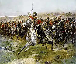 Carga dos hussardos da cavalaria napoleónica.