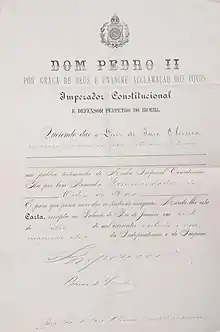 Documento da Ordem da Rosa 1889.