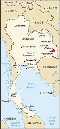 Localização da cidade de Ubon na Tailandia