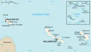 Mapa das ilhas neerlandesas do Caribe.