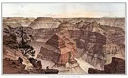 Panorama do Ponto Sublime, ilustração do Grand Canyon por Holmes, publicado por Clarence E. Dutton, A História do Terciário do Grande Canyon (1882), folha XV.