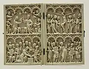 Díptico francês em marfim, século XIV