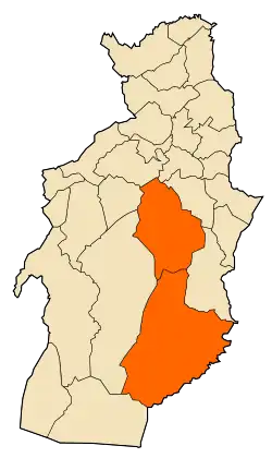 Mapa do distrito dentro da província de Tébessa