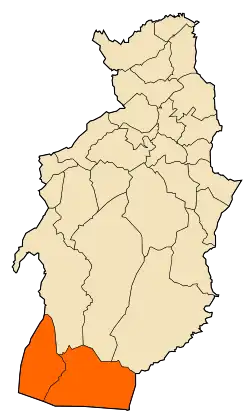 Mapa do distrito dentro da província de Tébessa