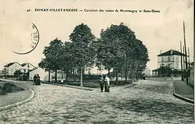 O cruzamento entre a estrada do Saint-Leu e a rue depinay, em 1900