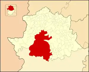 Localização da Comarca de Cáceres na província de Cáceres