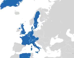 Um mapa colorido dos países da Europa