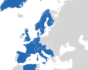 Um mapa colorido dos países da Europa