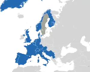 Um mapa colorido dos países da Europa