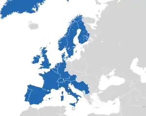Um mapa colorido dos países da Europa