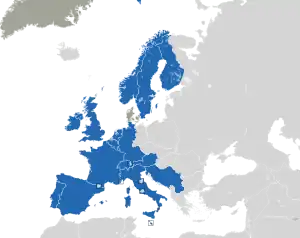 Um mapa colorido dos países da Europa
