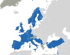 Um mapa colorido dos países da Europa