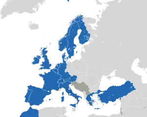 Um mapa colorido dos países da Europa