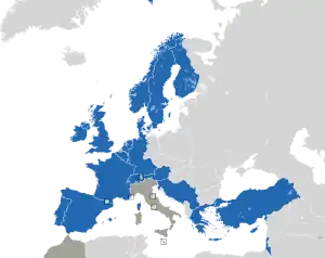 Um mapa colorido dos países da Europa