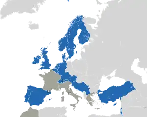 Um mapa colorido dos países da Europa