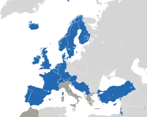 Um mapa colorido dos países da Europa