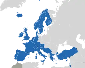 Um mapa colorido dos países da Europa