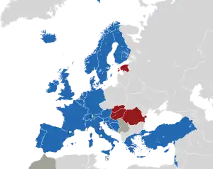 Um mapa colorido dos países da Europa