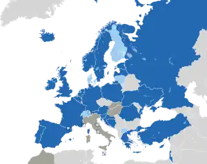 Um mapa colorido dos países da Europa