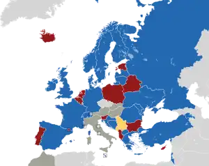 Um mapa colorido dos países da Europa