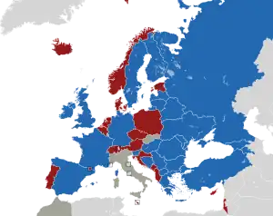 Um mapa colorido dos países da Europa