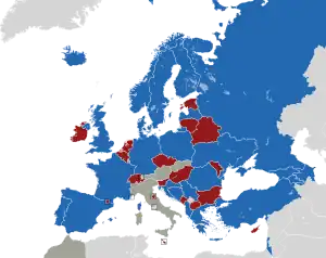 Um mapa colorido dos países da Europa