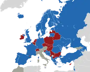 Um mapa colorido dos países da Europa