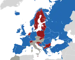 Um mapa colorido dos países da Europa