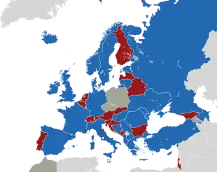 Um mapa colorido dos países da Europa