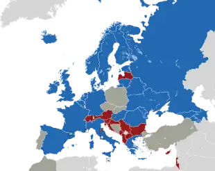 Um mapa colorido dos países da Europa