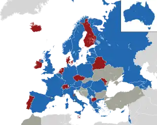 Um mapa colorido dos países da Europa