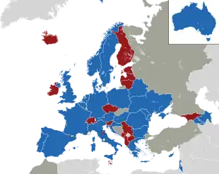 Um mapa colorido dos países da Europa