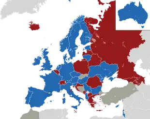 Um mapa colorido dos países da Europa