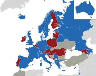 Um mapa colorido dos países da Europa