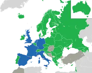 Um mapa colorido dos países da Europa
