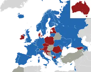 Um mapa colorido dos países da Europa