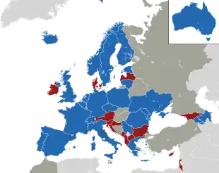 Um mapa colorido dos países da Europa