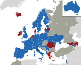 Um mapa colorido dos países da Europa