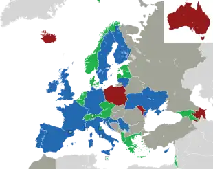 Um mapa colorido dos países da Europa
