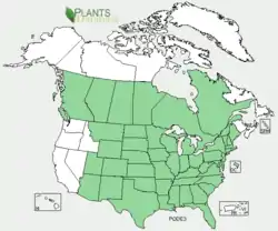 Distribuição de P. deltoides nos estados do EUA e do Canadá