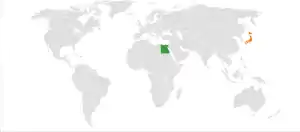 Mapa indicando localização da Egito e do Japão.