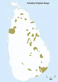 Distribuição do elefante do Sri Lanka