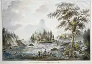 Vista das Quedas de água de Älvkarleby, por volta de 1790(Vy över Älvkarlebyfallen på 1790-talet)(ca. 1790)