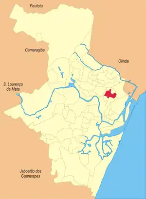 Localização do bairro Encruzilhada na cidade do Recife