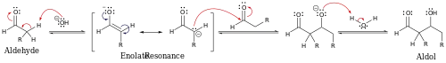 Mecanismo simples para reação aldólica catalisado por base de um aldeído com ele mesmo