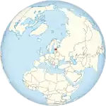 Map showing Estonia in an orthographic projection