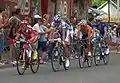 Samuel Dumoulin lidera o pelotão, seguido por Koen de Kort, Rubén Pérez Moreno e Maxime Bouet, na 3ª etapa do Tour de France 2009