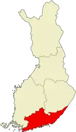 Finlândia Meridional no mapa da Finlândia