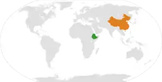 Mapa indicando localização da Etiópia e da China.